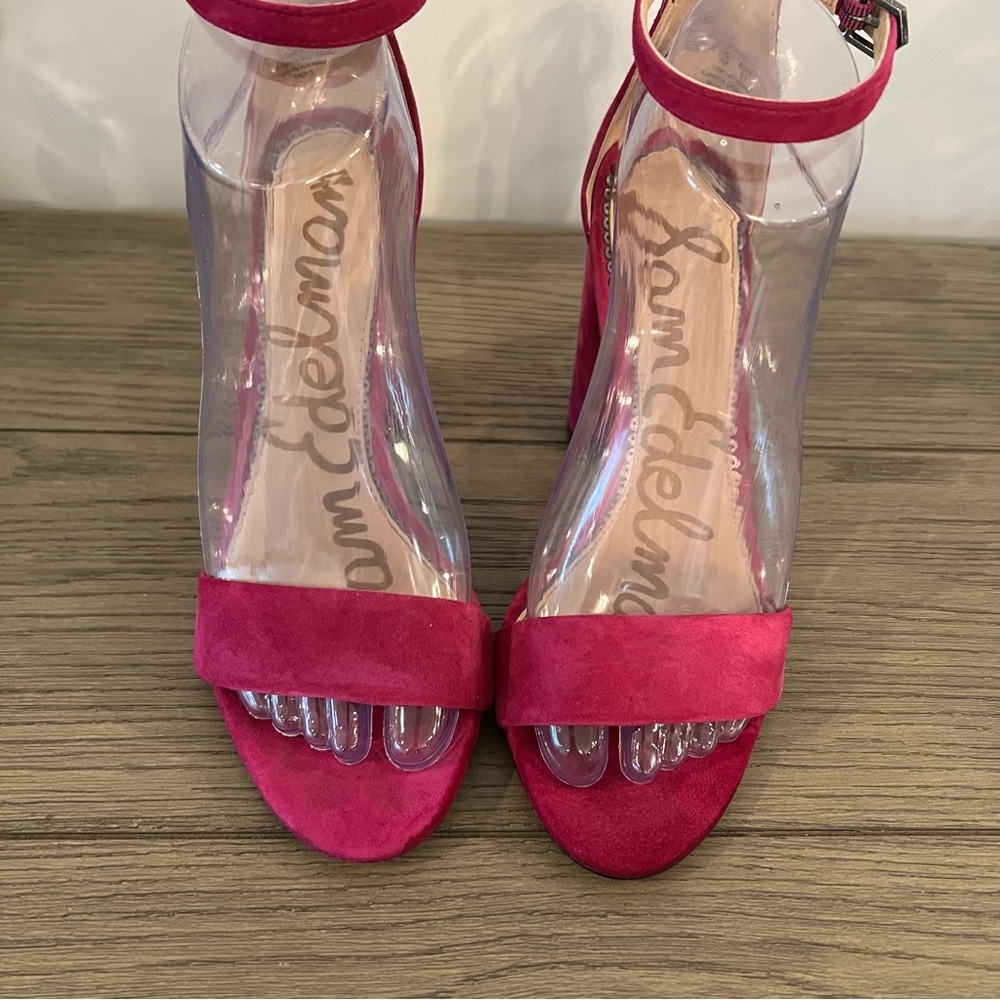 Sam Edelman Yaro Block Heel Sandal | Fuchsia Suede | Size 7 - Picture 9 of 13